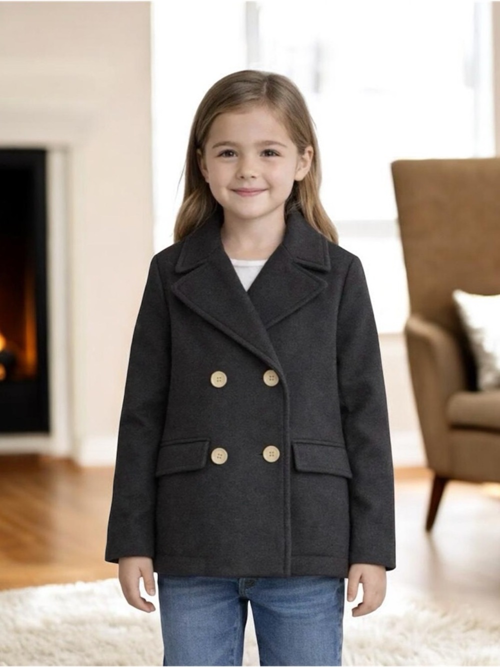 Art Class Girls' Size M (8) Double-Breasted Black Peacoat Jacket